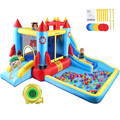 AKEYDIY Bounce House with Blower 7in1 Inflatable Bouncer Slide Bouncy Castle for Kids 3-12 with Slide,Pool,Climbing Wall,Bouncing Area,Rocket Jumping Castle Pool Splash/ball pit Indoor/Outdoor,13X11ft